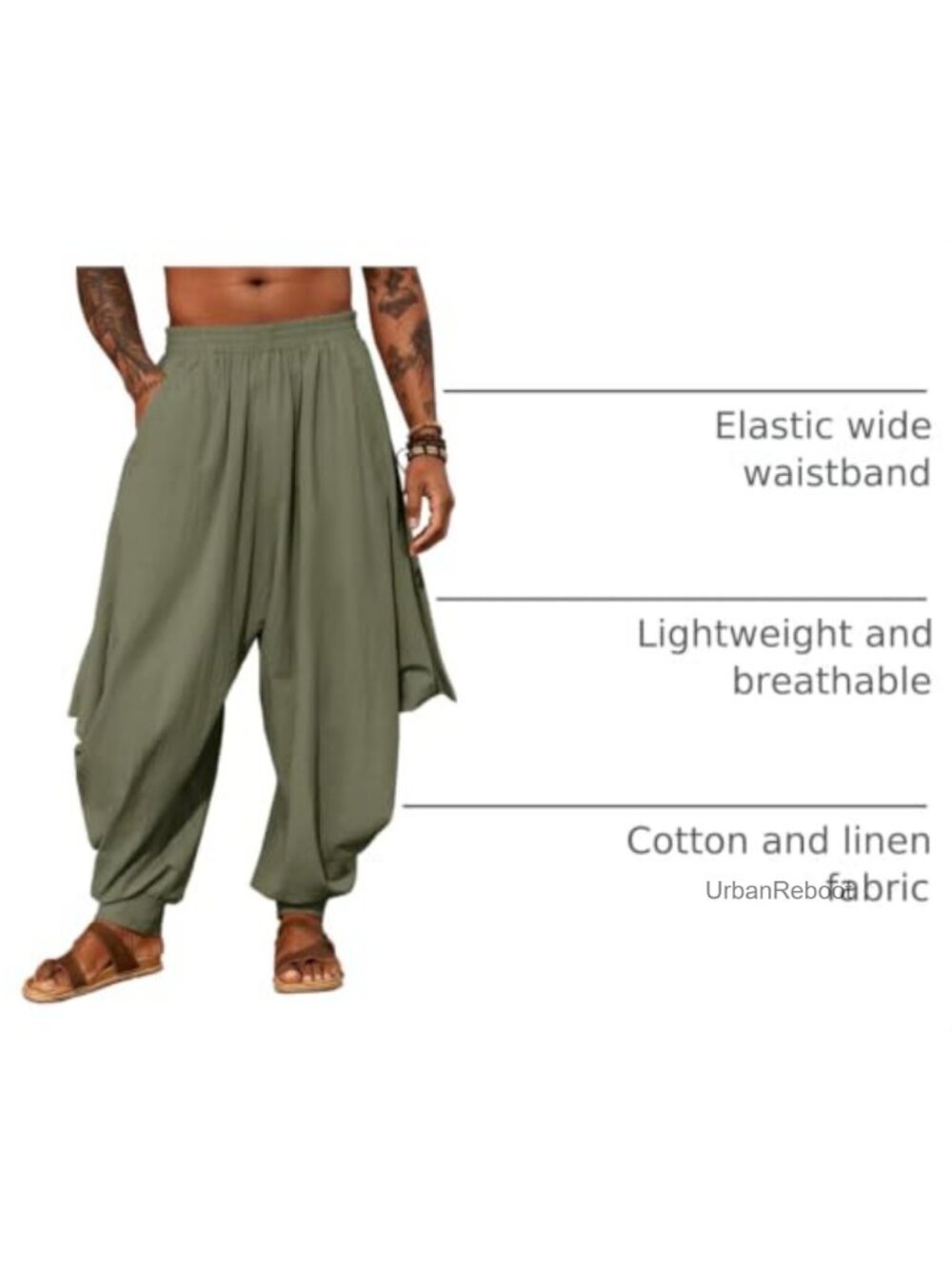 Men's Cotton Linen Harem Yoga Pants Baggy Boho Aladdin Beach Summer - Picture 3 of 6